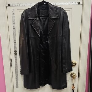 Black, Leather, Coat, Long, Classic, Chic, Party, Unisex, Luxury, Soft, Winter,